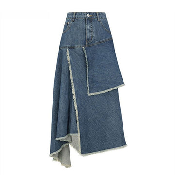 Retro High-Waist Irregular Denim Skirt